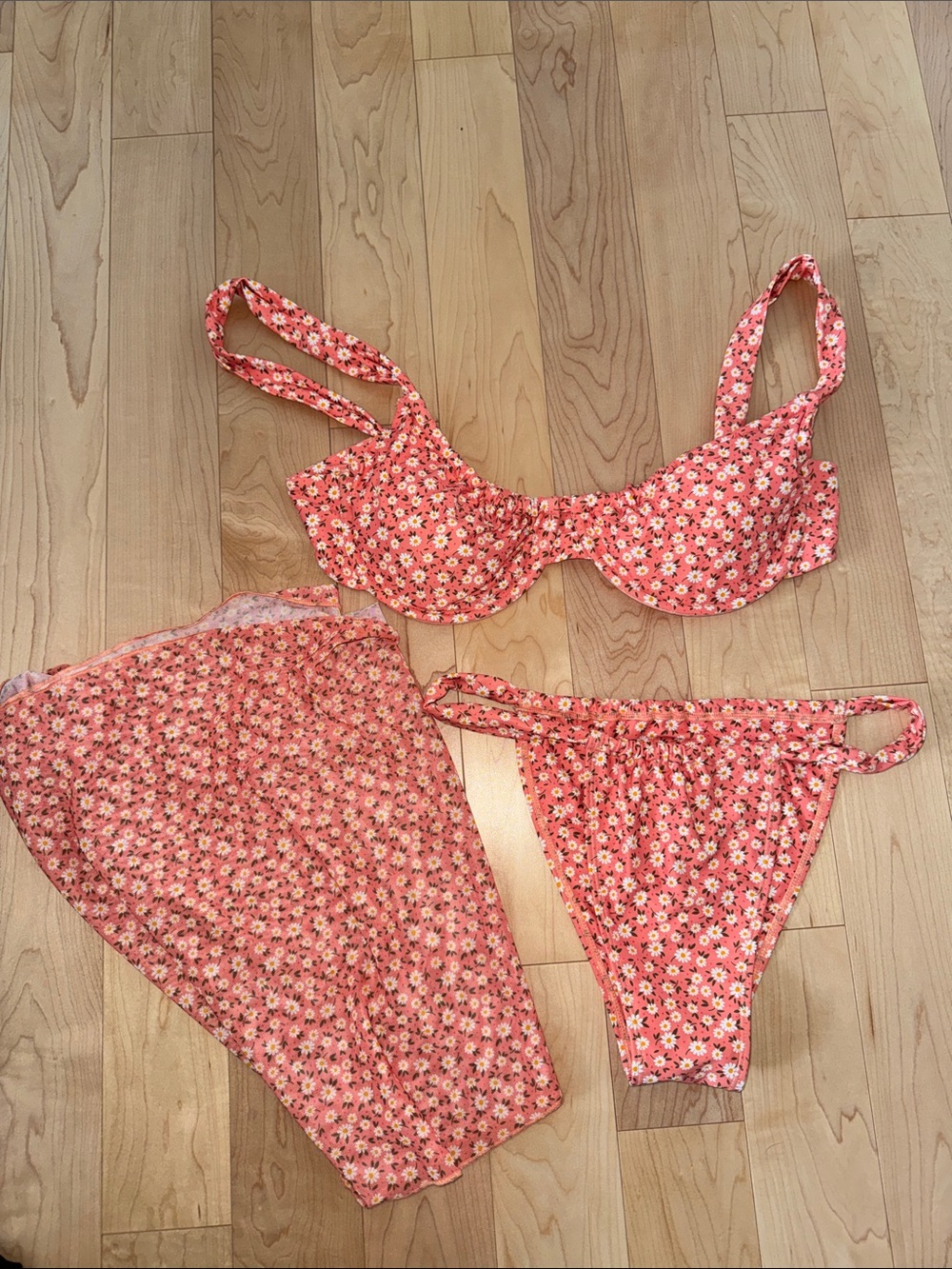 Pink Floral Bikini Set with Cover-Up